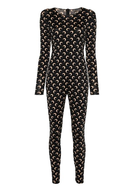 moon printed jersey catsuit woman black and tan MARINE SERRE | WJS002ACJER0001IT99